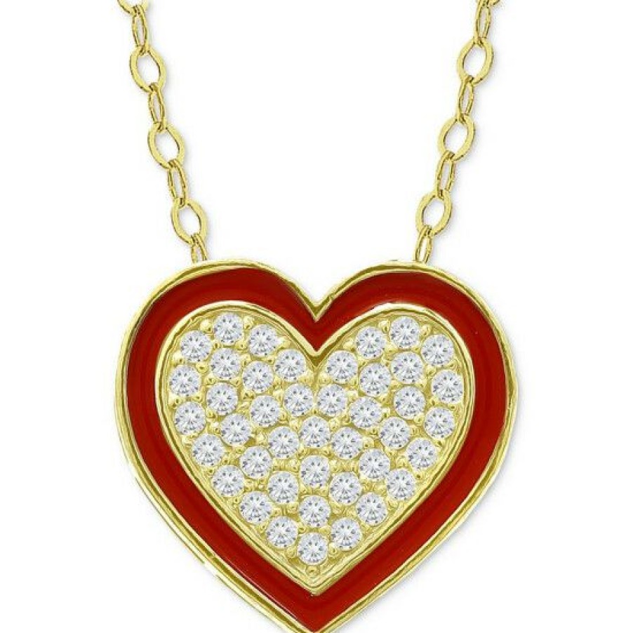 Jewelry & Watches * | Wholesale Giani Bernini Cubic Zirconia & Red Enamel Heart Pendant Necklace, 16 + 2 Extender, Created For Macy'S