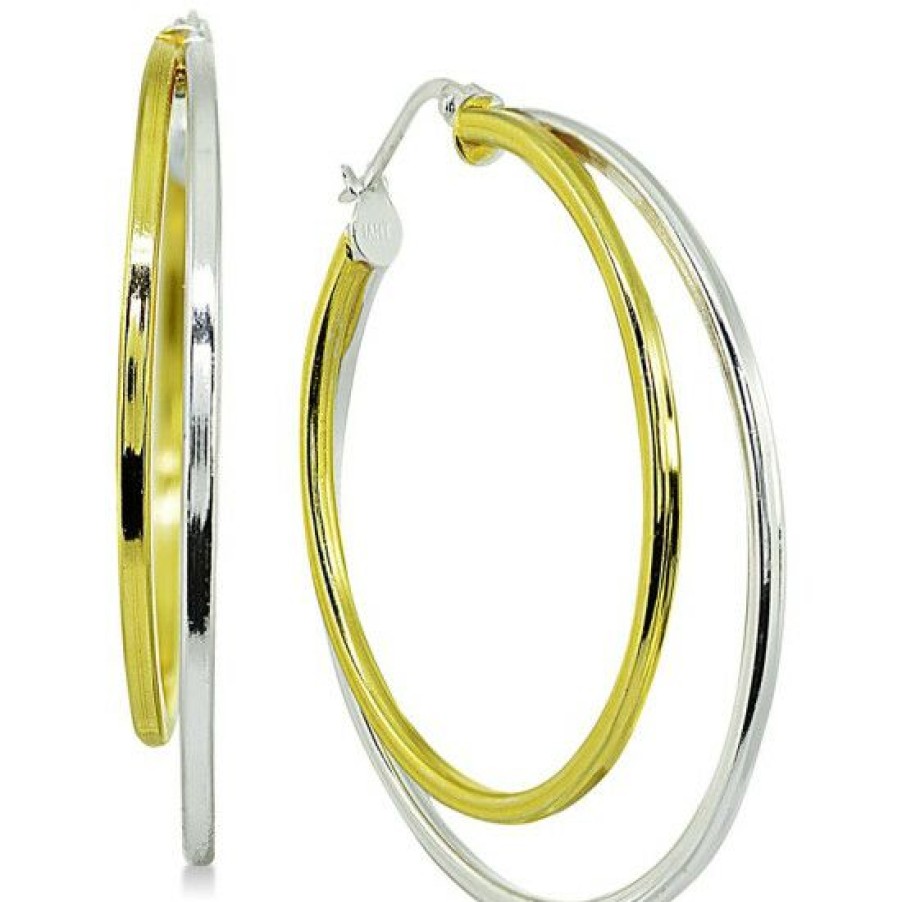 Jewelry & Watches * | Outlet Giani Bernini Medium Two-Tone Double Hoop Earrings In Sterling Silver & 18K Gold-Plated Sterling Silver, 1.5, Created For Macy'S Silver/Gold