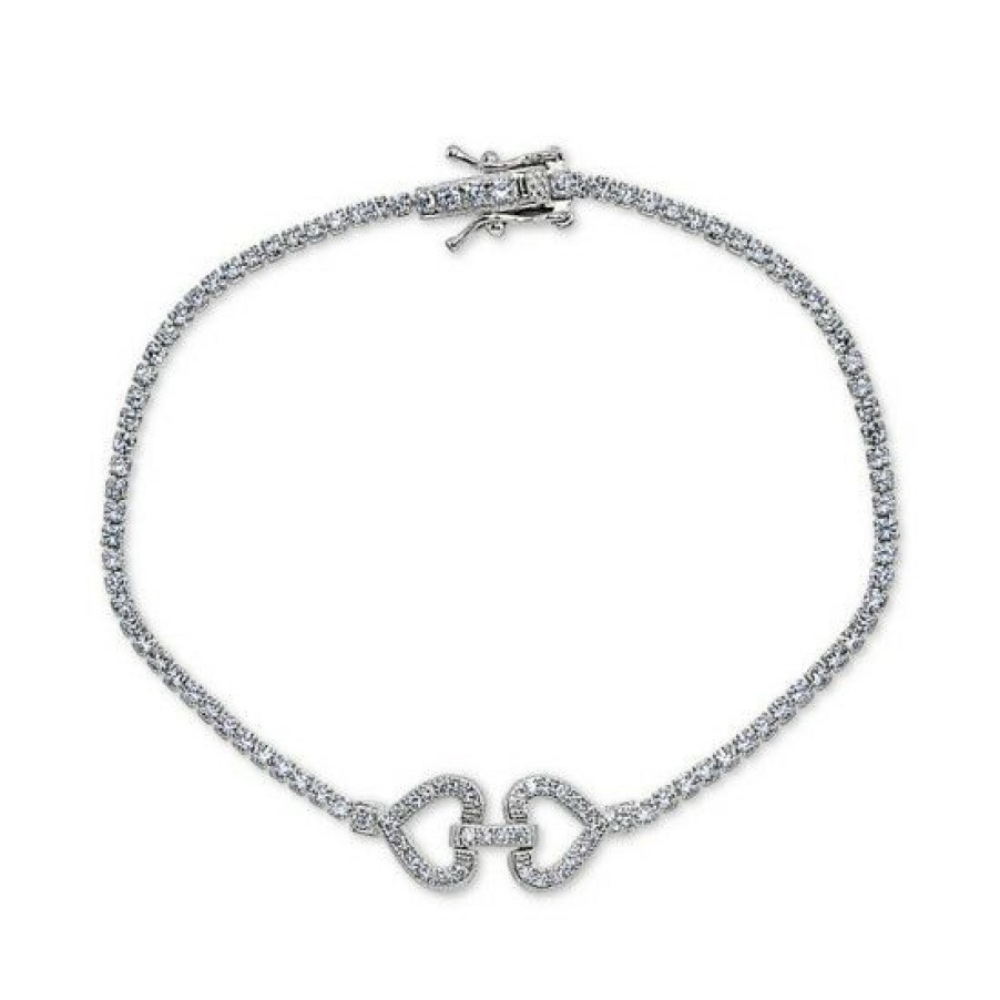 Jewelry & Watches * | Flash Sale Giani Bernini Cubic Zirconia Double Heart Tennis Bracelet In , Created For Macy'S Sterling Silver