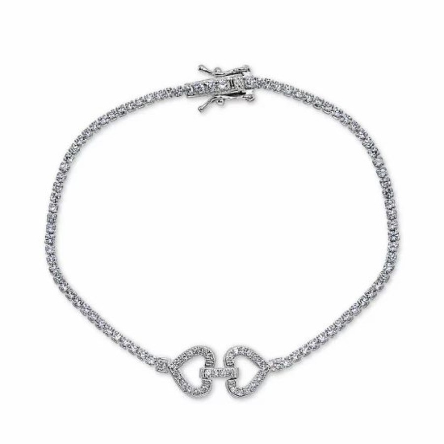 Jewelry & Watches * | Flash Sale Giani Bernini Cubic Zirconia Double Heart Tennis Bracelet In , Created For Macy'S Sterling Silver