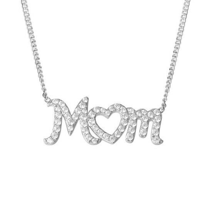 Jewelry & Watches * | Wholesale Giani Bernini Cubic Zirconia Mom Heart 18 Pendant Necklace In , Created For Macy'S Sterling Silver