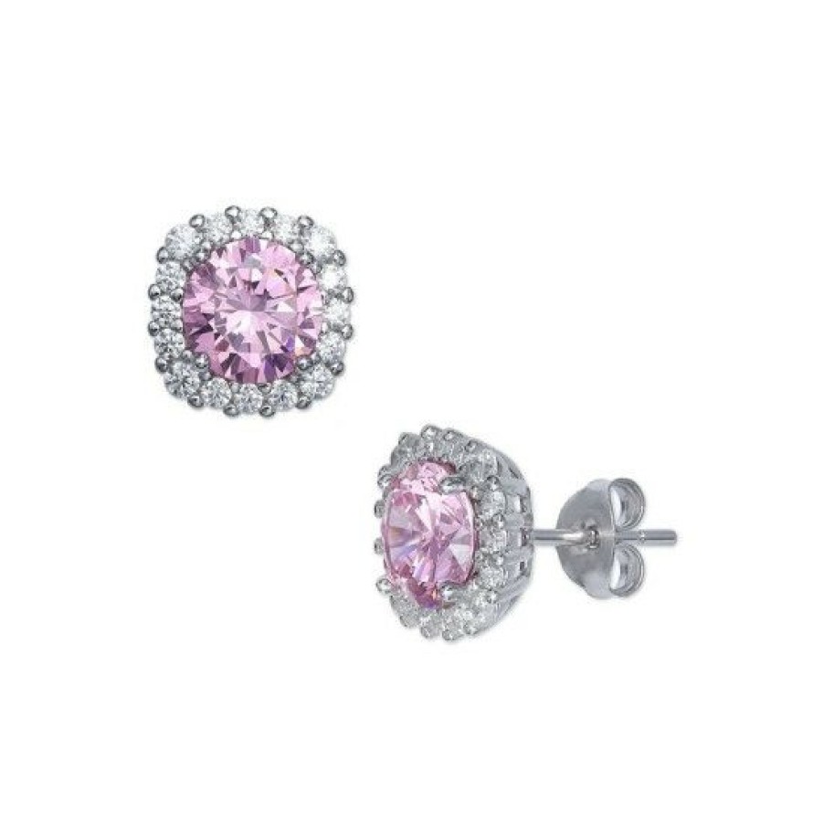 Jewelry & Watches * | Best Sale Giani Bernini Multi Colored Cubic Zirconia Cushion Shape Stud Earring In Sterling Silver Pink