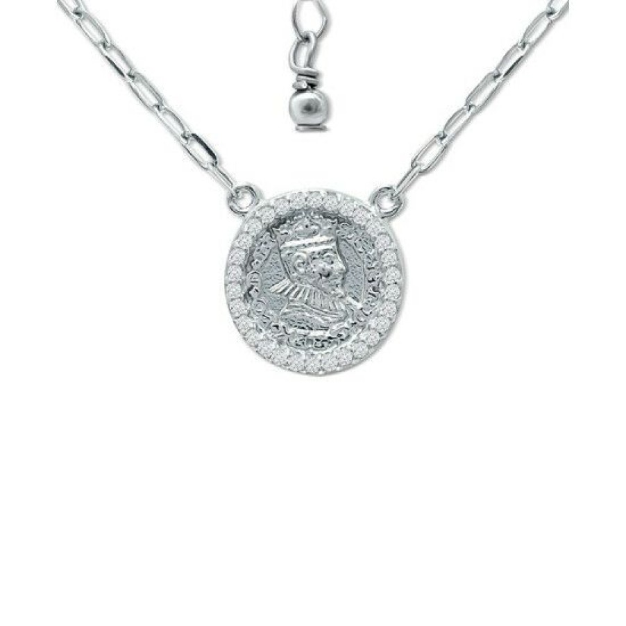 Jewelry & Watches * | Outlet Giani Bernini Cubic Zirconia Coin Pendant Necklace In , 16 + 2 Extender, Created For Macy'S Sterling Silver