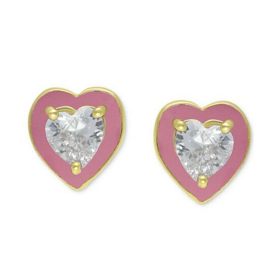 Jewelry & Watches * | Cheap Giani Bernini Cubic Zirconia Pink Enamel Heart Stud Earrings, Created For Macy'S