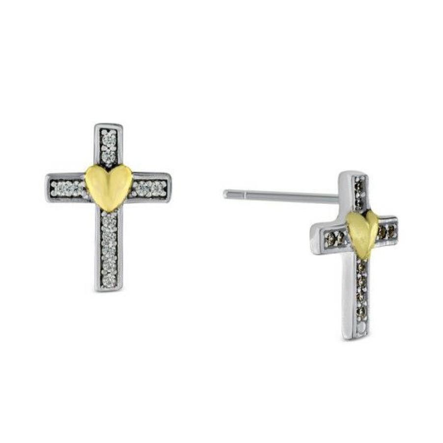 Jewelry & Watches * | Best Sale Giani Bernini Cubic Zirconia (1/5 Ct. T.W.) Heart Cross Stud Earrings In Sterling Silver