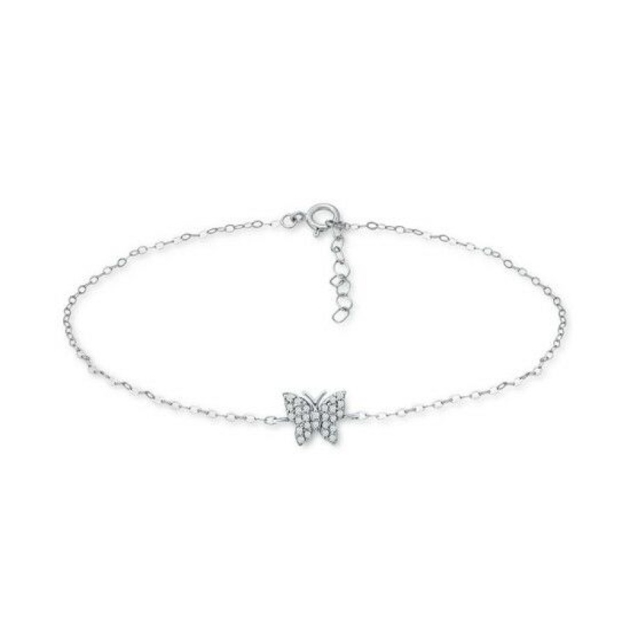 Jewelry & Watches * | Deals Giani Bernini Cubic Zirconia Butterfly Ankle Bracelet In , Created For Macys Sterling Silver