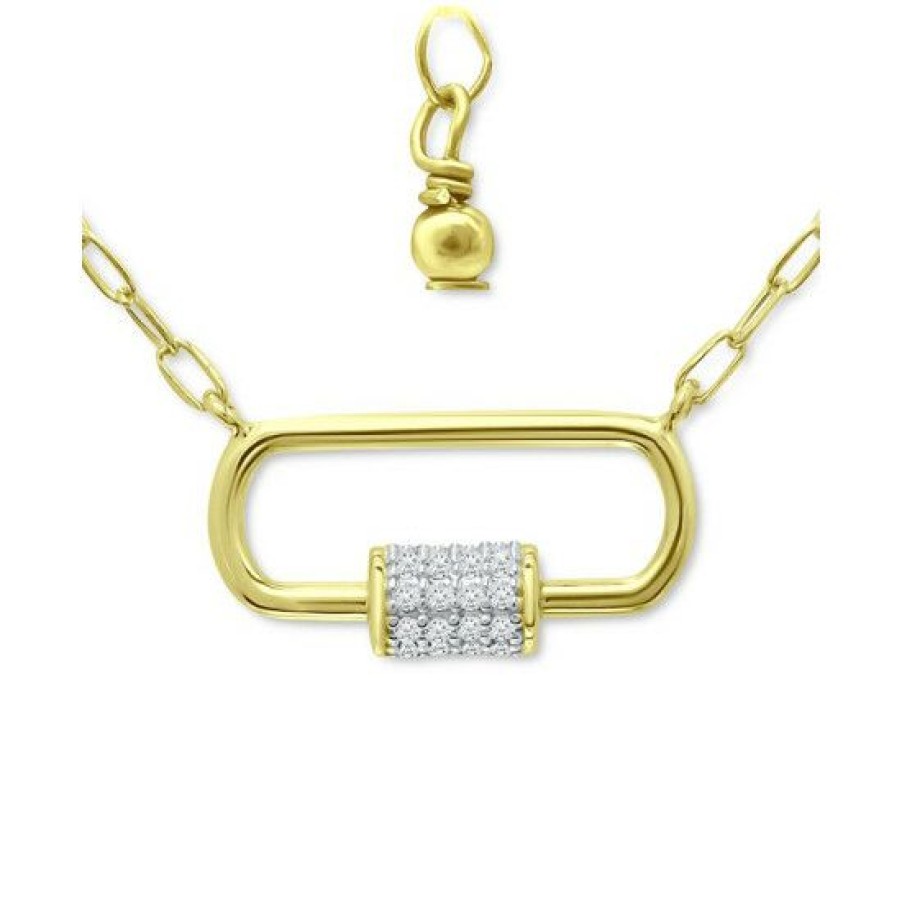 Jewelry & Watches * | Budget Giani Bernini Cubic Zirconia Pave Link Pendant Necklace In 18K Gold-Plated Sterling Silver, 16 + 2 Extender, Created For Macy'S Gold Over Silver