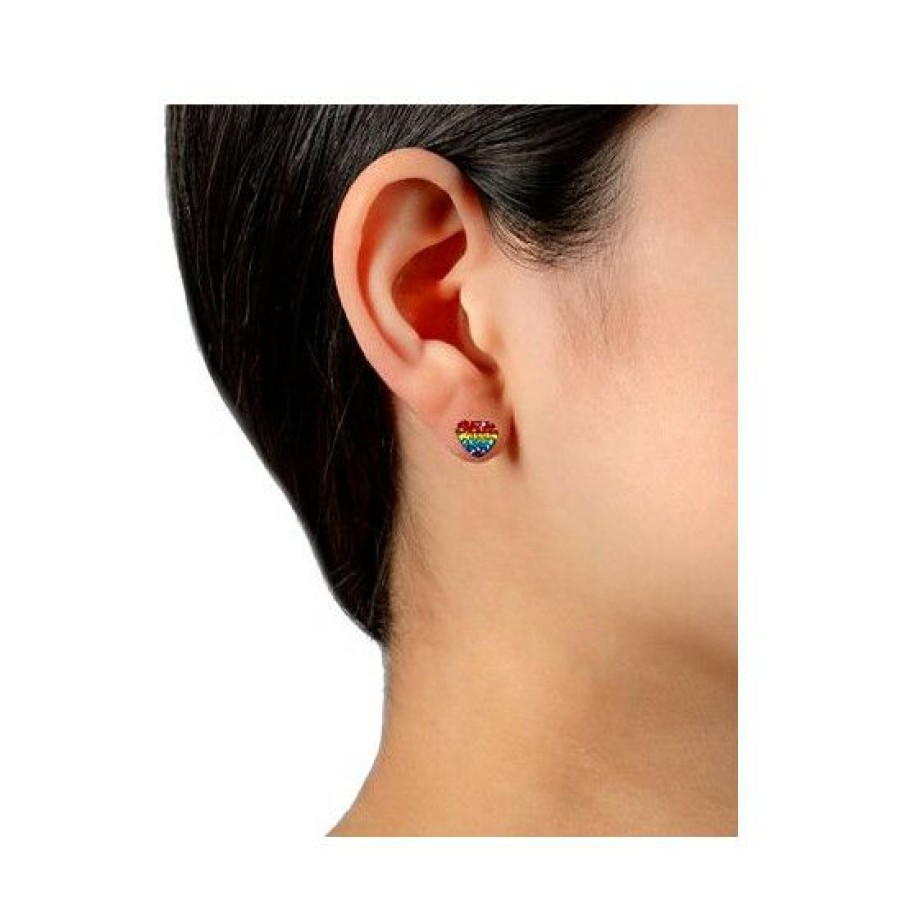 Jewelry & Watches * | Flash Sale Giani Bernini Crystal Rainbow Heart Stud Earrings In Sterling Silver, Created For Macy'S Multi