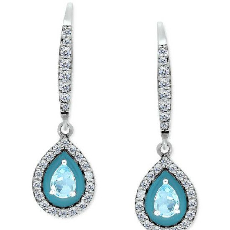 Jewelry & Watches * | Best Sale Giani Bernini Blue Topaz (1/3 Ct. T.W.), Cubic Zirconia, & Enamel Pear Dangle Hoop Earrings In Sterling Silver (Also In Lab-Created Opal & Amethyst), Created For Macy'S