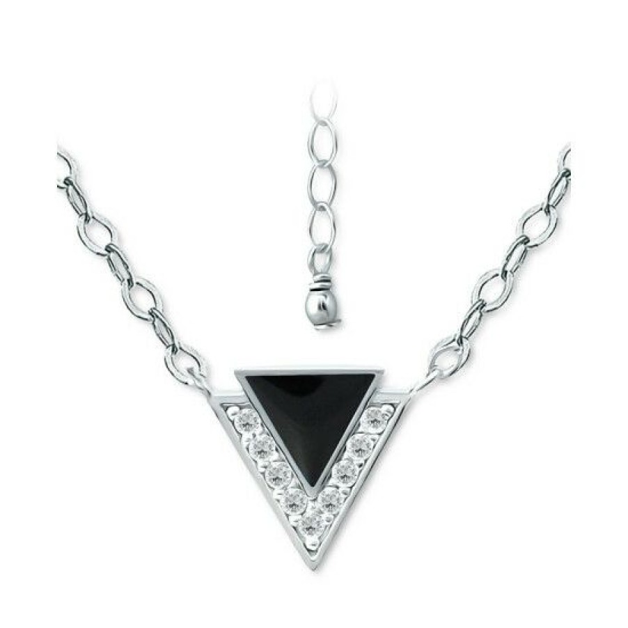 Jewelry & Watches * | Hot Sale Giani Bernini Cubic Zirconia & Enamel Triangle Pendant Necklace In , 16 + 2 Extender, Created For Macy'S Sterling Silver