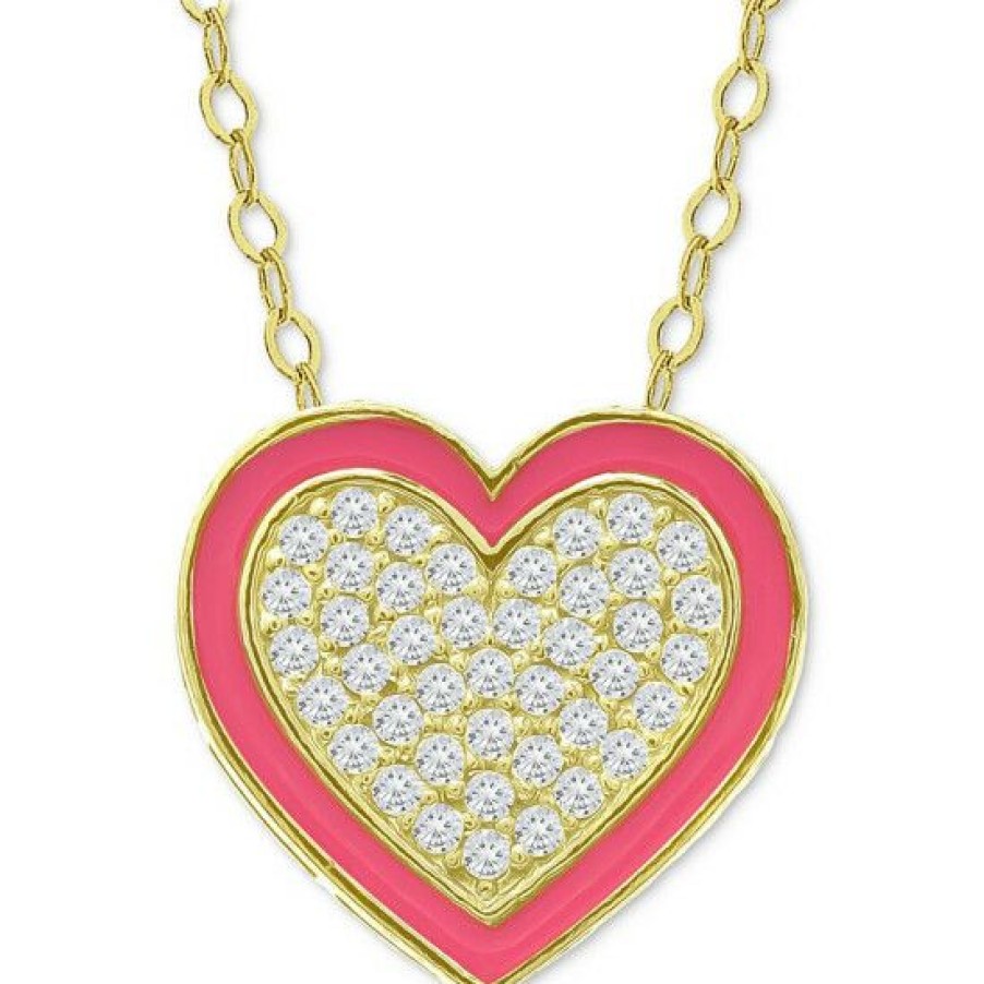 Jewelry & Watches * | Best Pirce Giani Bernini Cubic Zirconia & Enamel Heart Pendant Necklace, 16 + 2 Extender, Created For Macy'S