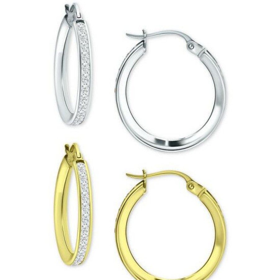 Jewelry & Watches * | Top 10 Giani Bernini 2-Pc. Set Cubic Zirconia Small Hoop Earrings In Sterling Silver & 18K Gold-Plate, 0.78, Created For Macy'S White/Gold