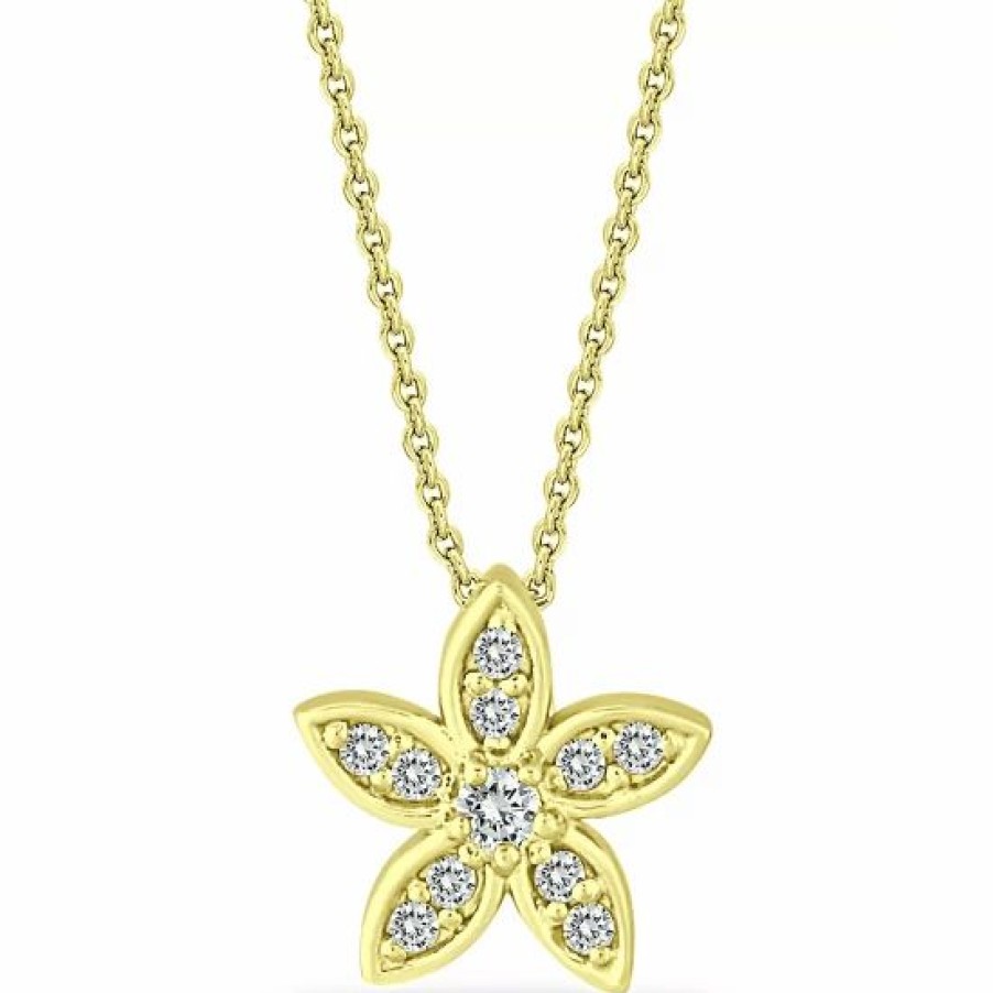 Jewelry & Watches * | Best Pirce Giani Bernini Cubic Zirconia Star Flower Pendant Necklace In 18K Gold-Plated Sterling Silver, 16 + 2, Created For Macy'S Gold Over Silver