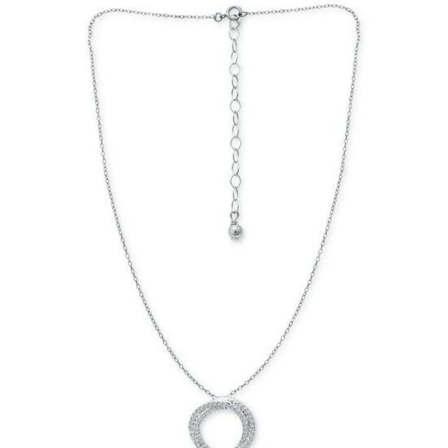 Jewelry & Watches * | Discount Giani Bernini Cubic Zirconia Twisted Circle 16 Pendant Necklace, Created For Macy'S Silver