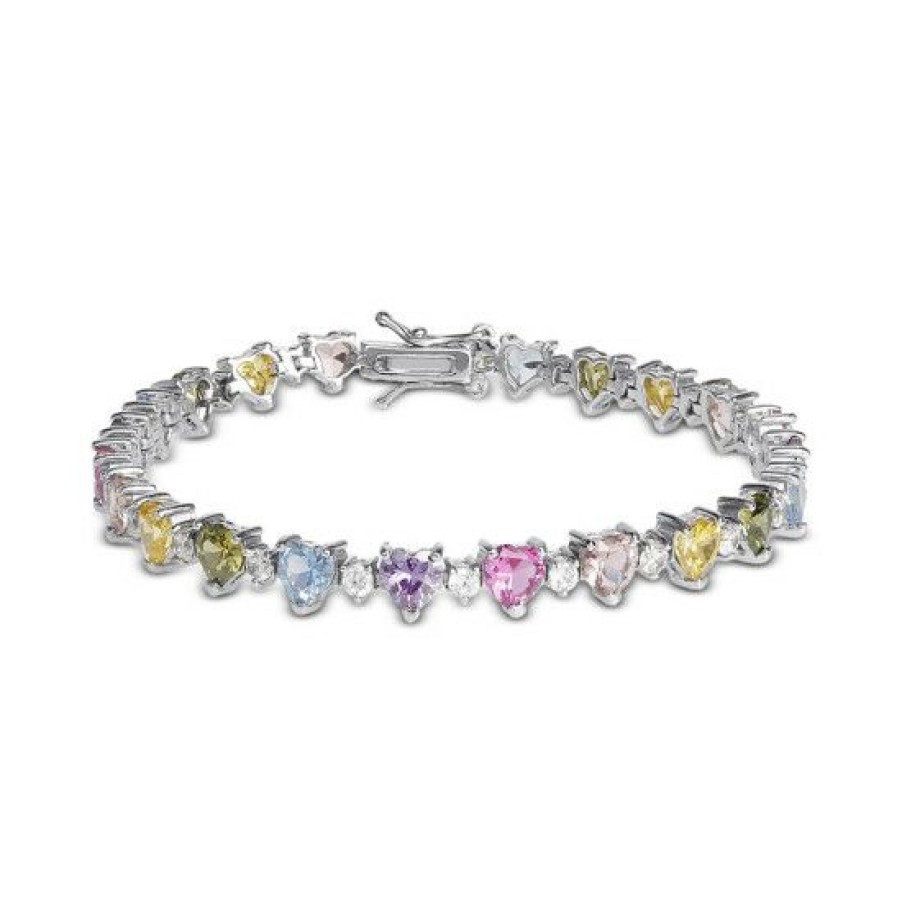 Jewelry & Watches * | Buy Giani Bernini Color Cubic Zirconia Heart Link Bracelet In Sterling Silver, Created For Macy'S Multi