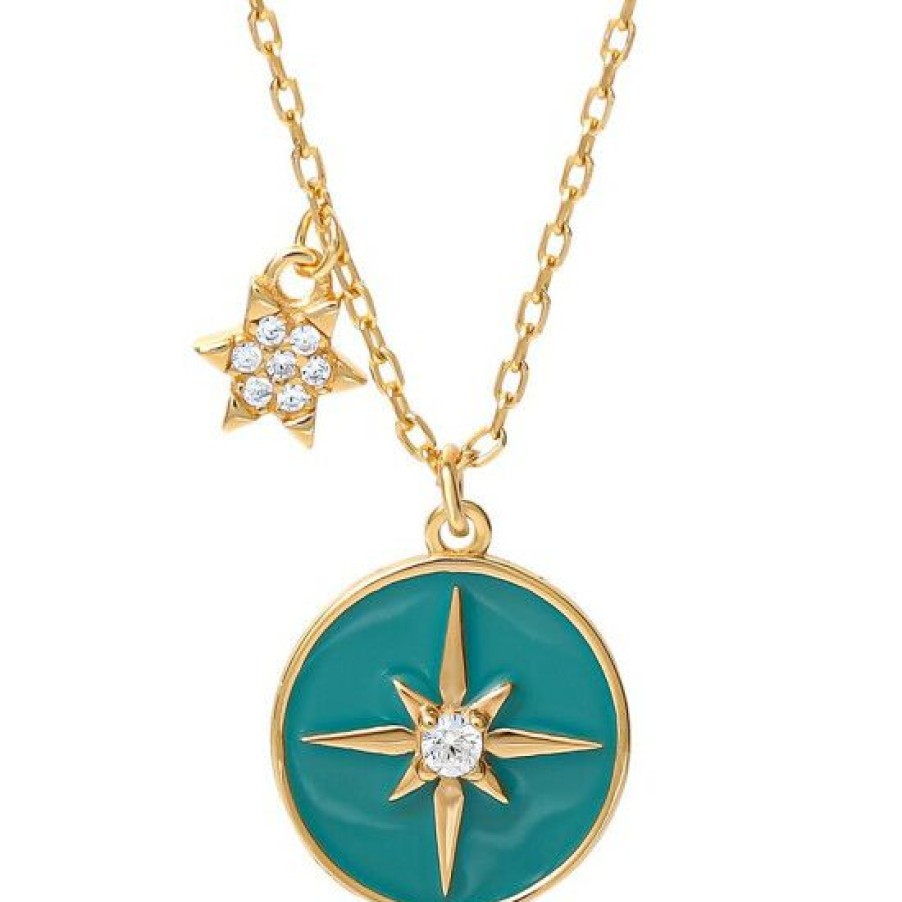 Jewelry & Watches * | Hot Sale Giani Bernini Cubic Zirconia & Enamel Double Star Pendant Necklace In 18K Gold-Plated Sterling Silver, 16 + 2 Extender, Created For Macy'S Gold Over Silver