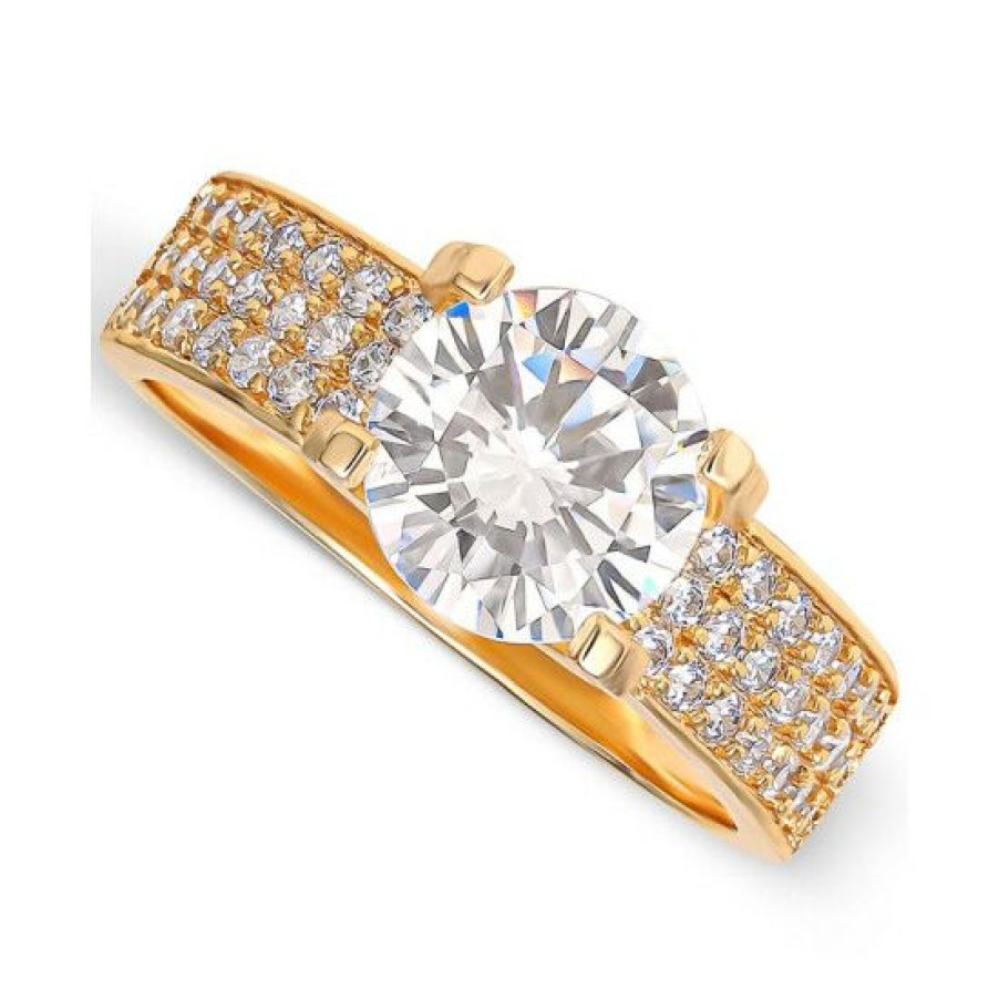 Jewelry & Watches * | Brand New Giani Bernini Cubic Zirconia Solitaire Pave Ring In Gold-Plated Sterling Silver, Created For Macy'S Gold Over Silver