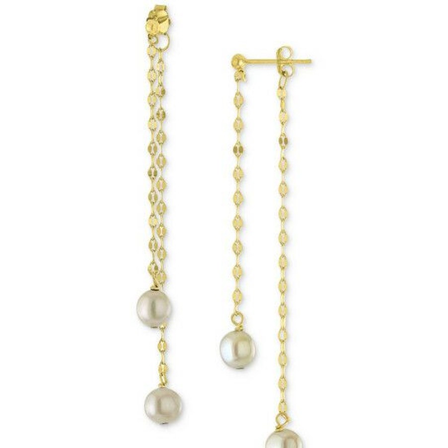 Jewelry & Watches * | Best Sale Giani Bernini Cultured Freshwater Pearl Linear Front & Back Chain Drop Earrings In 18K Gold-Plated Sterling Silver And Sterling Silver (Also In Turquoise & Onyx And) Created For Macy'S