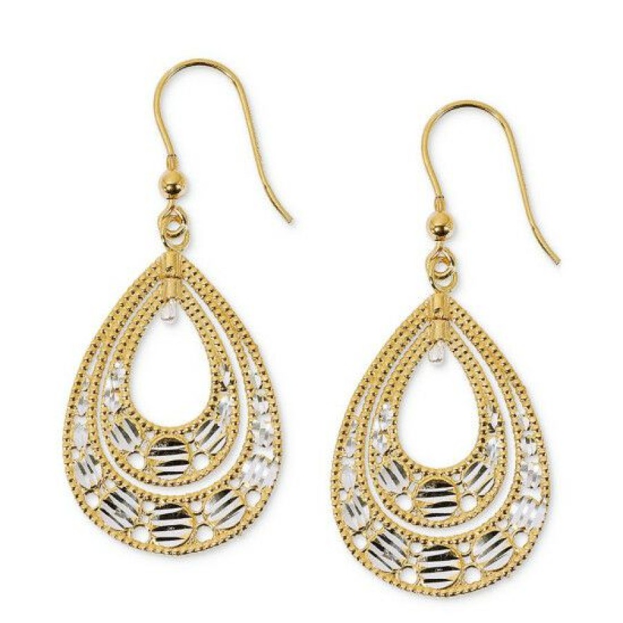 Jewelry & Watches * | Flash Sale Giani Bernini Openwork Teardrop Drop Earrings In Sterling Silver & 18K Gold-Plate, Created For Macy'S Gold Over Silver