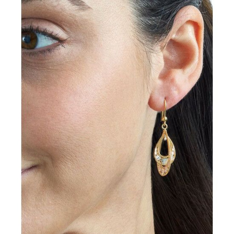 Jewelry & Watches * | Flash Sale Giani Bernini Openwork Teardrop Drop Earrings In Sterling Silver & 18K Gold-Plate, Created For Macy'S Gold Over Silver