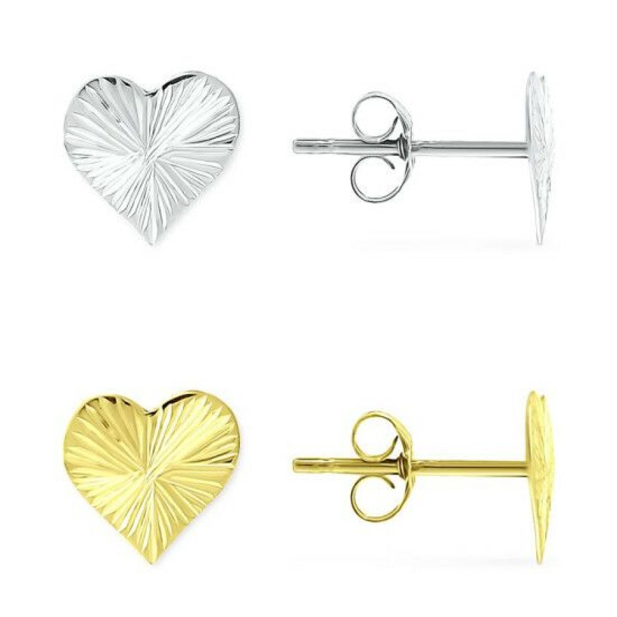 Jewelry & Watches * | Deals Giani Bernini 2-Pc. Set Textured Heart Stud Earrings In Sterling Silver & 18K Gold-Plate, Created For Macy'S Gold Over Silver