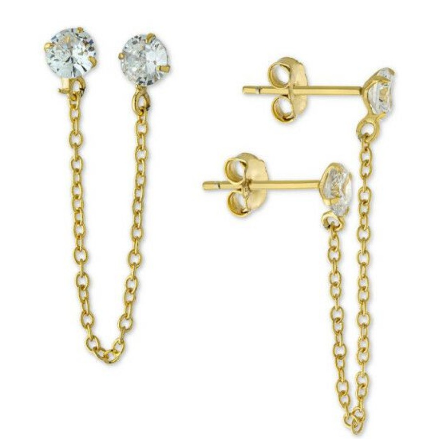 Jewelry & Watches * | Best Pirce Giani Bernini Cubic Zirconia Double Pierced Chain Drop Earrings In Gold-Plated Sterling Silver, Created For Macy'S Yellow