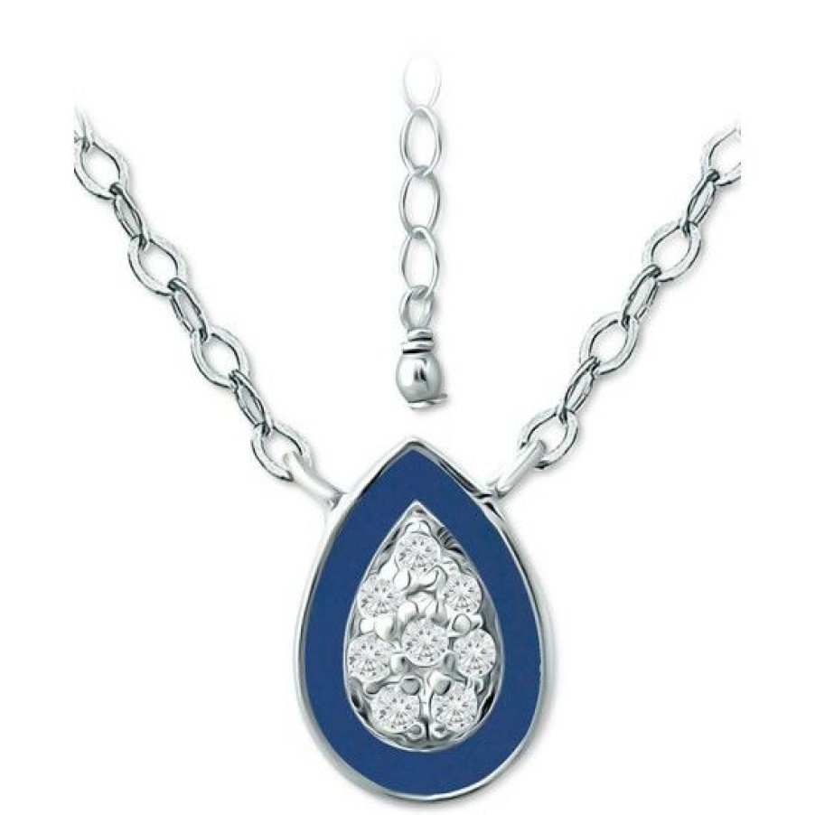 Jewelry & Watches * | Promo Giani Bernini Cubic Zirconia & Enamel Teardrop Pendant Necklace In , 16 + 2 Extender, Created For Macy'S Sterling Silver