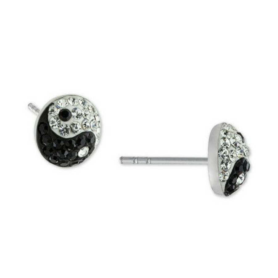 Jewelry & Watches * | New Giani Bernini Crystal Yin Yang Stud Earrings In , Created For Macy'S Sterling Silver