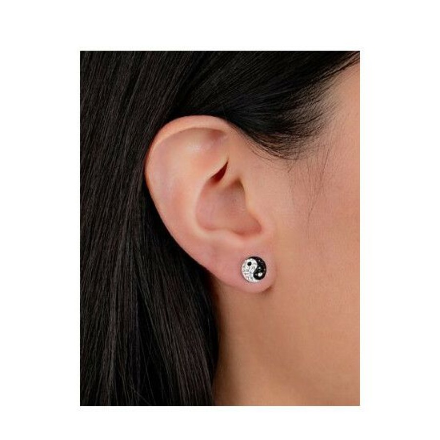 Jewelry & Watches * | New Giani Bernini Crystal Yin Yang Stud Earrings In , Created For Macy'S Sterling Silver