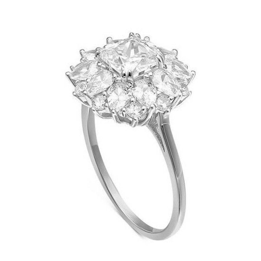 Jewelry & Watches * | Outlet Giani Bernini Cubic Zirconia Princess Flower Statement Ring In , Created For Macy'S Sterling Silver