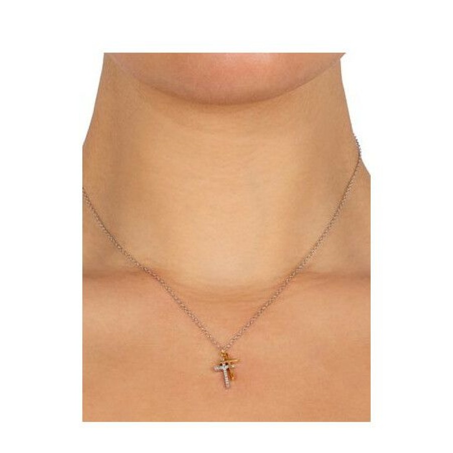 Jewelry & Watches * | Flash Sale Giani Bernini Cubic Zirconia Double Cross Pendant Necklace In Gold-Plate, 16 + 2 Extender, Created For Macy'S Sterling Silver