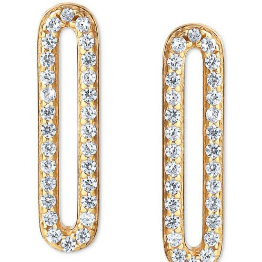 Jewelry & Watches * | Cheapest Giani Bernini Cubic Zirconia Paperclip Link Stud Earrings, Created For Macy'S Gold Over