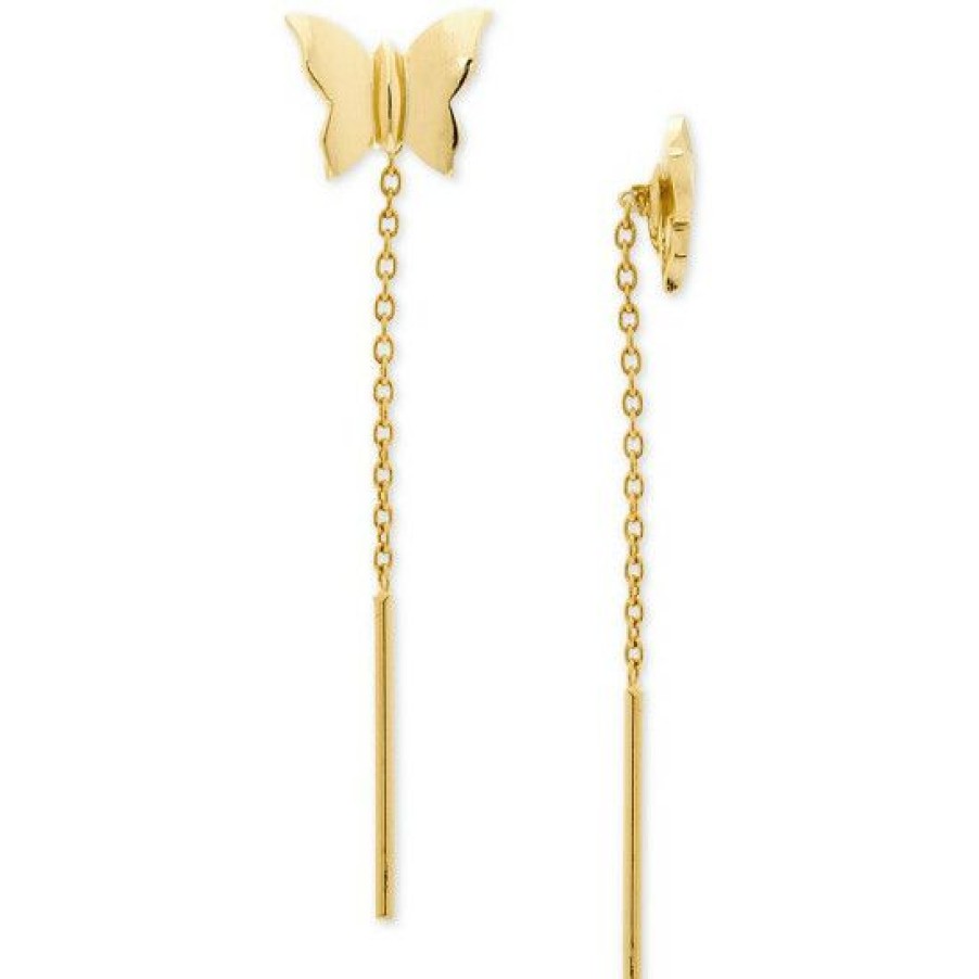 Jewelry & Watches * | Top 10 Giani Bernini Butterfly Threader Drop Earrings In 18K Gold-Plated Sterling Silver, Created For Macy'S (Also In Sterling Silver) Gold Over Silver