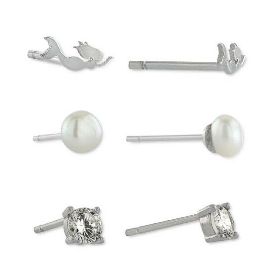 Jewelry & Watches * | Flash Sale Giani Bernini 3-Pc. Set Cubic Zirconia, Mermaid, & Imitation Pearl Stud Earrings In , Created For Macy'S Sterling Silver