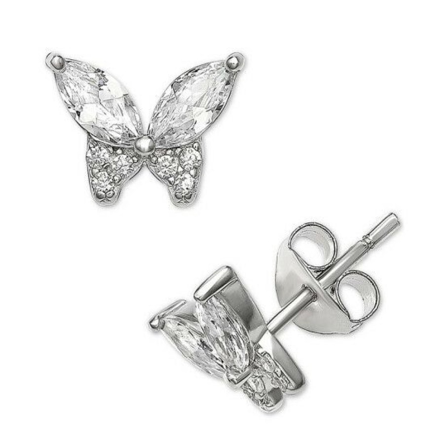 Jewelry & Watches * | Promo Giani Bernini Cubic Zirconia Butterfly Stud Earrings In Sterling , Created For Macy'S Silver