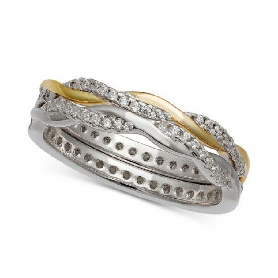 Jewelry & Watches * | Best Pirce Giani Bernini 2-Pc. Set Cubic Zirconia Twisted Stack Bands In Sterling Silver & 14K Gold-Plate, Created For Macy'S Sterling Silver/14K Gold Plate