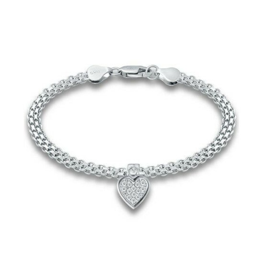 Jewelry & Watches * | Best Deal Giani Bernini Cubic Zirconia Heart Charm Bismark Chain Bracelet, Created For Macy'S