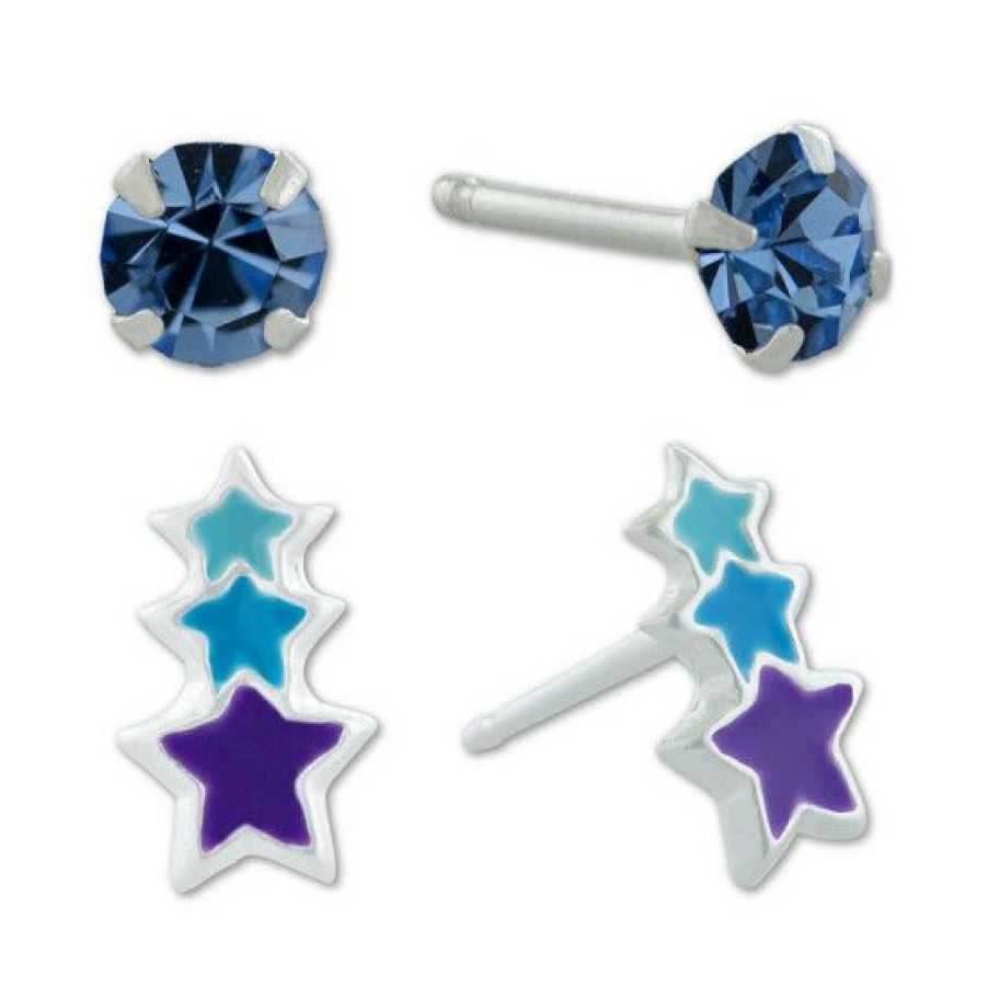 Jewelry & Watches * | Flash Sale Giani Bernini 2-Pc. Set Crystal Solitaire & Enamel Star Stud Earrings In Sterling Silver, Created For Macy'S Multi