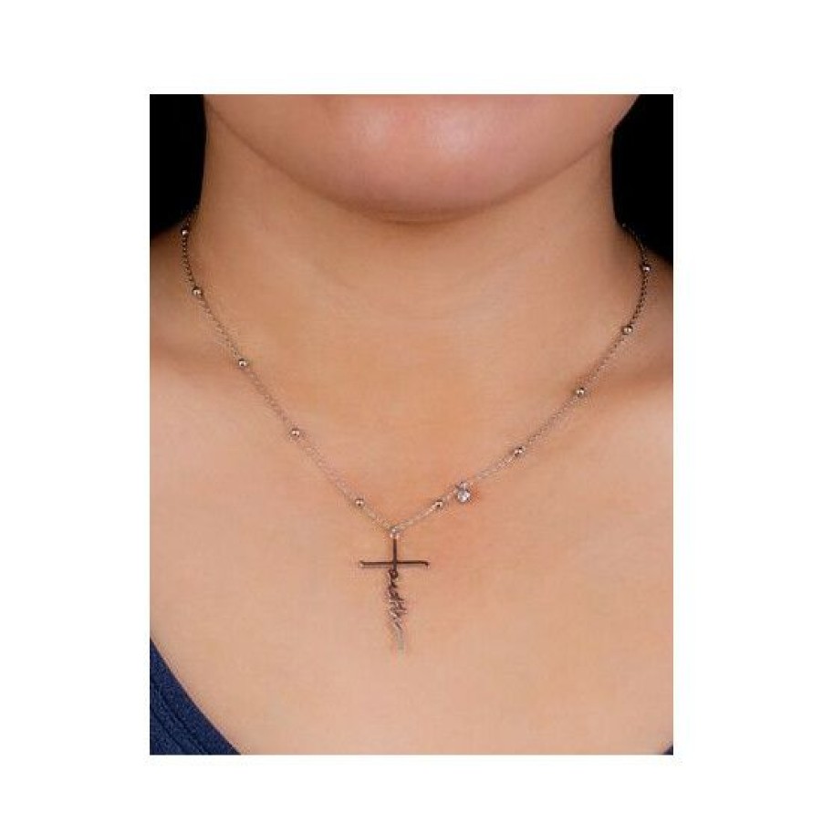 Jewelry & Watches * | Buy Giani Bernini Cubic Zirconia Faith Cross Pendant Necklace In , 16 + 2 Extender, Created For Macy'S Sterling Silver