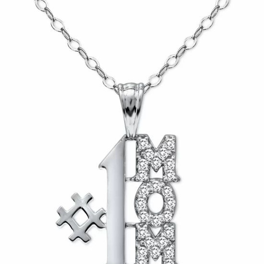 Jewelry & Watches * | Best Sale Giani Bernini Cubic Zirconia #1 Mom Pendant Necklace In Sterling , 16 + 2 Extender, Created For Macy'S Silver