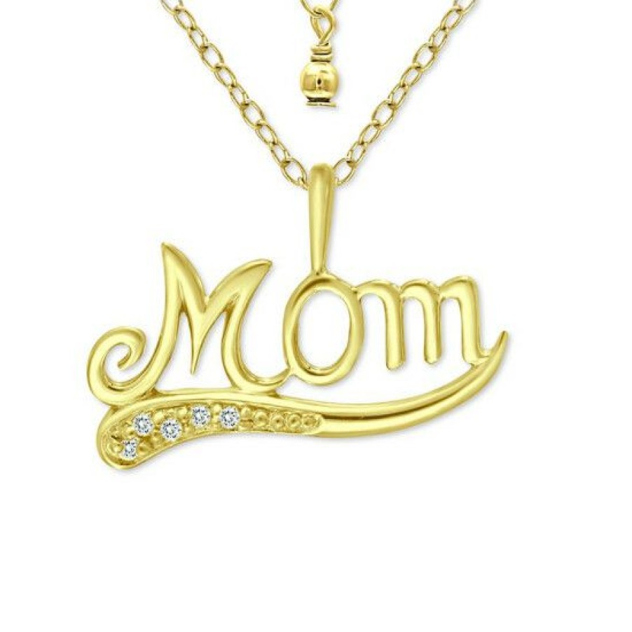 Jewelry & Watches * | New Giani Bernini Cubic Zirconia Accent Mom Pendant Necklace In 18K Gold-Plated Sterling Silver, 16 + 2 Extender, Created For Macy'S Gold Over Silver