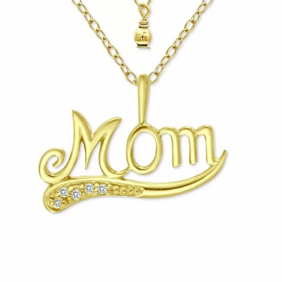 Jewelry & Watches * | New Giani Bernini Cubic Zirconia Accent Mom Pendant Necklace In 18K Gold-Plated Sterling Silver, 16 + 2 Extender, Created For Macy'S Gold Over Silver