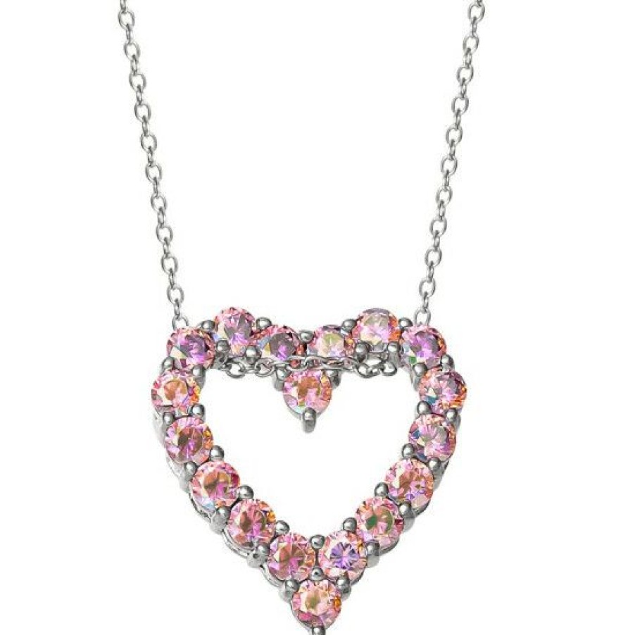 Jewelry & Watches * | Wholesale Giani Bernini Pink Cubic Zirconia Open Heart 18 Pendant Necklace In , Created For Macy'S Sterling Silver