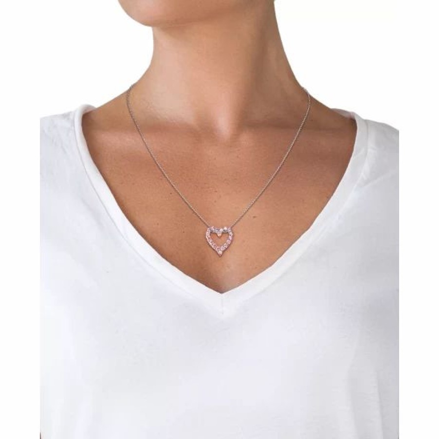 Jewelry & Watches * | Wholesale Giani Bernini Pink Cubic Zirconia Open Heart 18 Pendant Necklace In , Created For Macy'S Sterling Silver