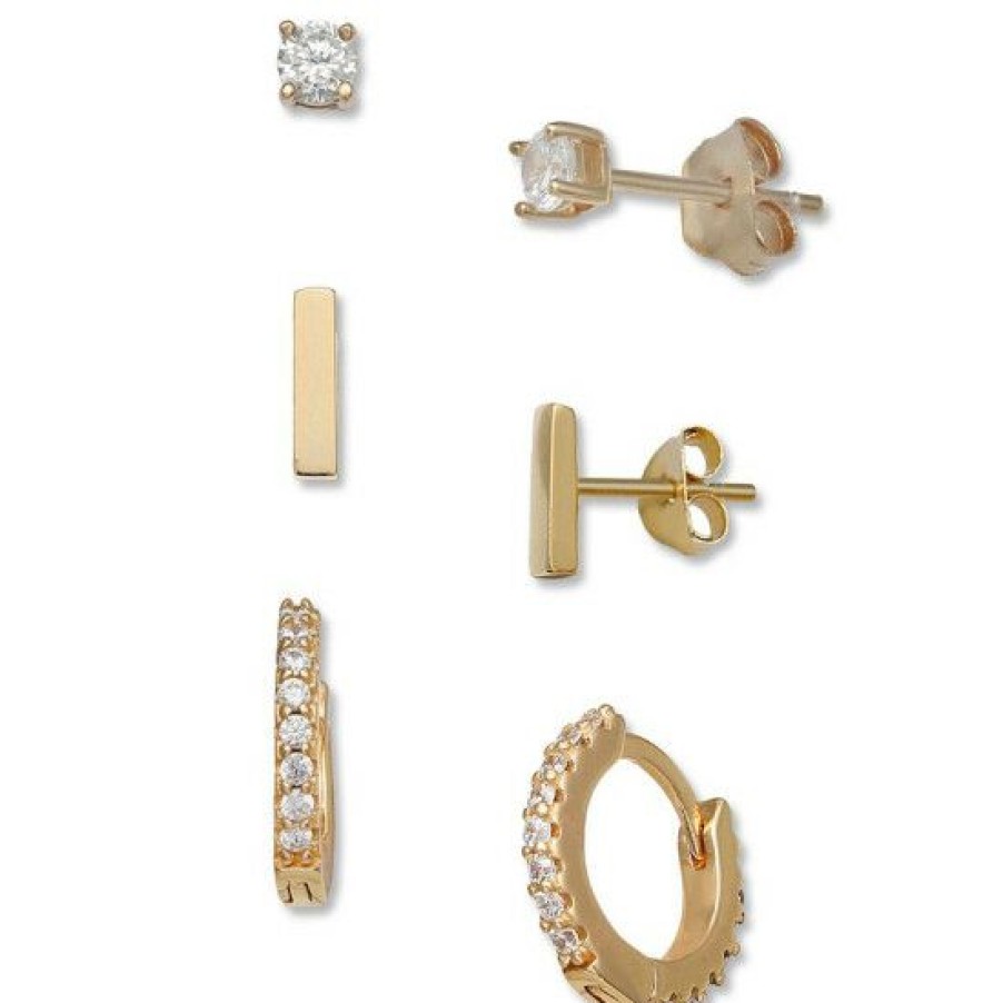 Jewelry & Watches * | Coupon Giani Bernini 3-Pc. Set Cubic Zirconia Stud & Hoop Earrings In 18K Gold-Plated Sterling Silver, Created For Macy'S Gold Over Silver