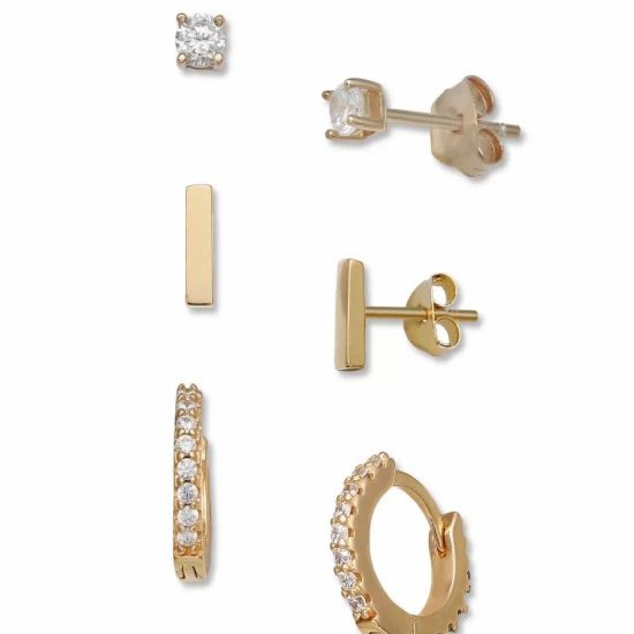 Jewelry & Watches * | Coupon Giani Bernini 3-Pc. Set Cubic Zirconia Stud & Hoop Earrings In 18K Gold-Plated Sterling Silver, Created For Macy'S Gold Over Silver