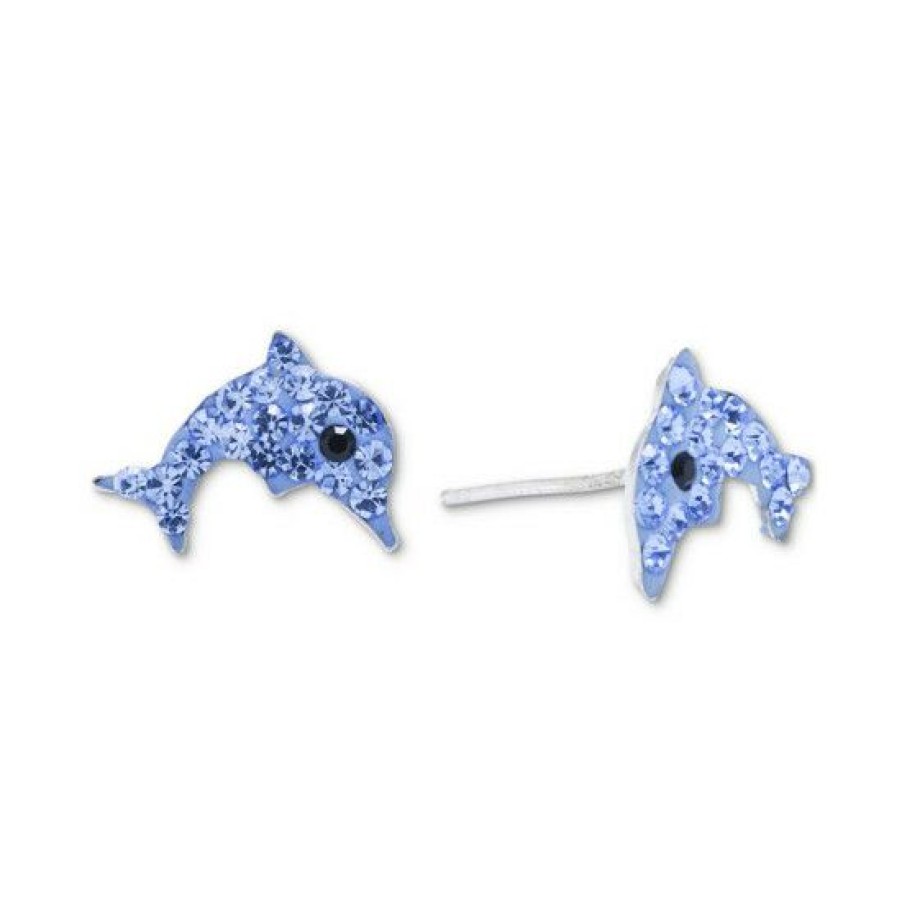 Jewelry & Watches * | Buy Giani Bernini Crystal Pave Dolphin Stud Earrings In Sterling Silver, Created For Macy'S Blue