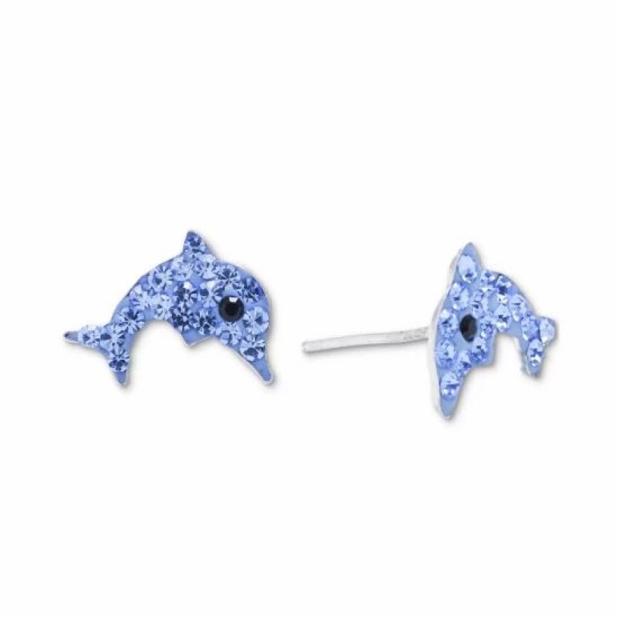 Jewelry & Watches * | Buy Giani Bernini Crystal Pave Dolphin Stud Earrings In Sterling Silver, Created For Macy'S Blue