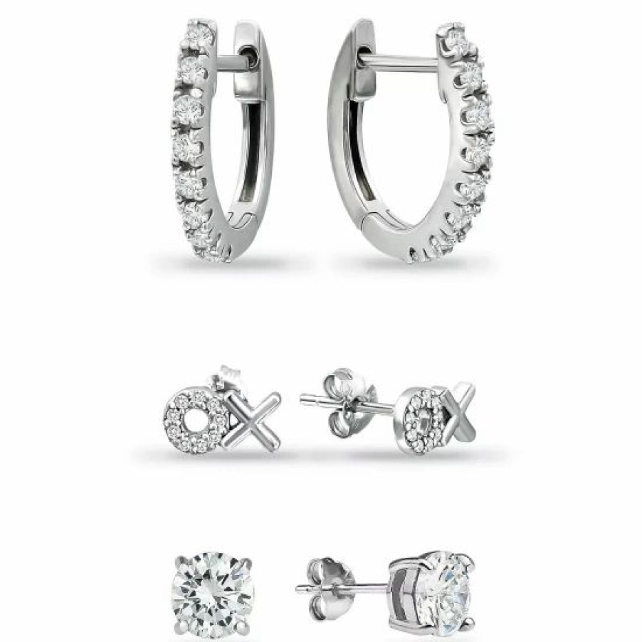 Jewelry & Watches * | Deals Giani Bernini 3-Pc. Set Cubic Zirconia Hoop & Stud Earrings In Sterling , Created For Macy'S Silver