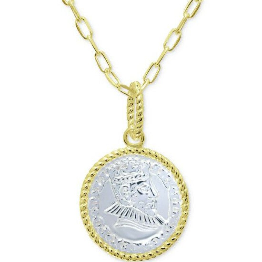 Jewelry & Watches * | Deals Giani Bernini Two-Tone Coin Pendant Necklace In Sterling Silver & 18K Gold-Plate, 16 + 2 Extender, Created For Macy'S Gold Over Silver